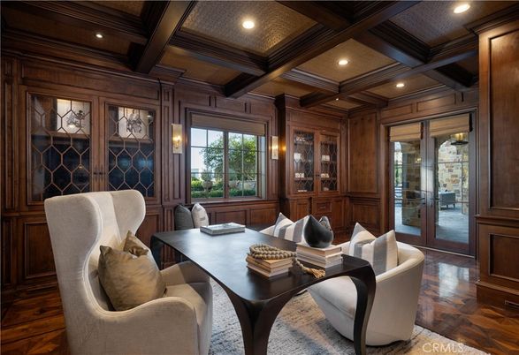Home Office, Interior, Recessed Lighting, Wooden Beams, Wood Texture Flooring, Wooden Walls