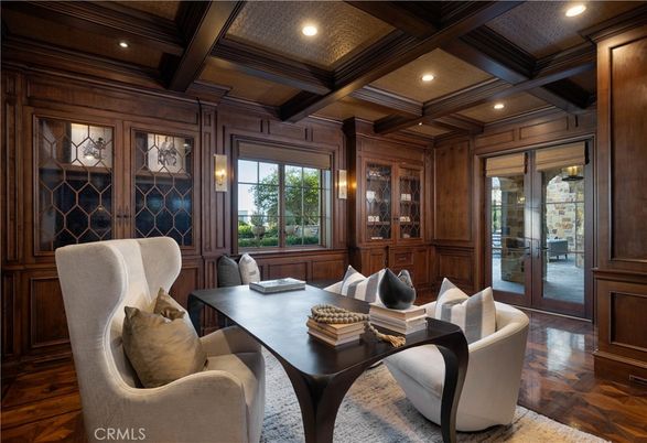 Home Office, Interior, Recessed Lighting, Wooden Beams, Wood Texture Flooring, Wooden Walls