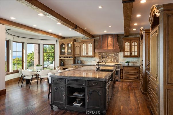 Dining room, Interior, Kitchen, Recessed Lighting, Stainless Steel Appliances, Wooden Beams, Wood Texture Flooring