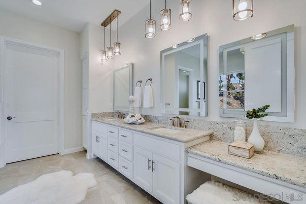 Bathroom, Dual Sink Vanities, Interior, Pendant Lights, Recessed Lighting