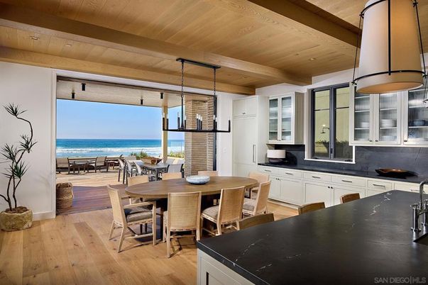 Dining room, Interior, Kitchen, Pendant Lights, Water, Wooden Beams, Wooden Ceilings, Wood Texture Flooring