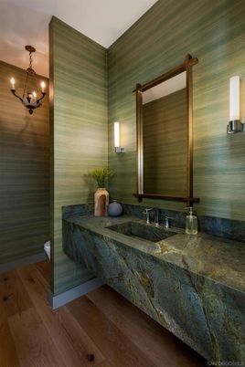 Bathroom, Interior, Pendant Lights, Wood Texture Flooring
