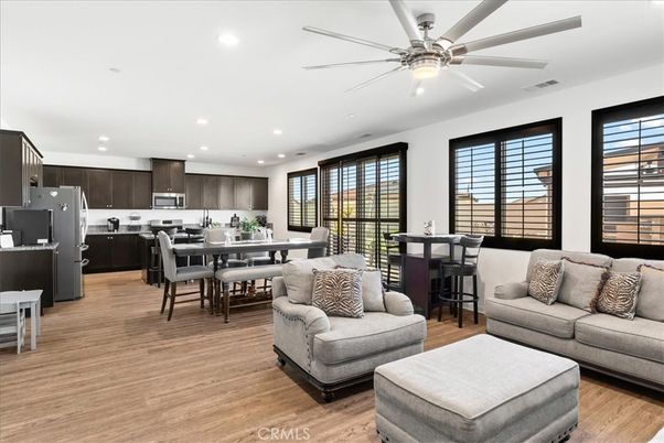 Dining room, Interior, Kitchen, Living room, Recessed Lighting, Wood Texture Flooring