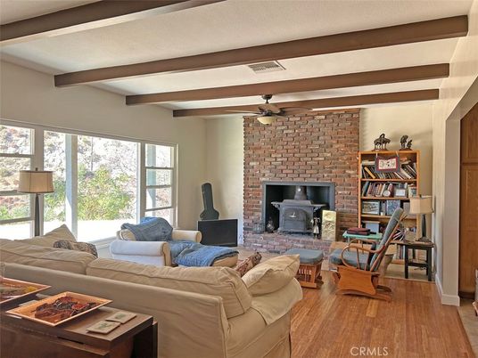 Fireplace, Interior, Living room, Stone Walls, Wooden Beams, Wood Texture Flooring
