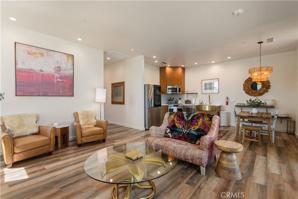 Dining room, Interior, Kitchen, Living room, Pendant Lights, Recessed Lighting, Stainless Steel Appliances, Wood Texture Flooring