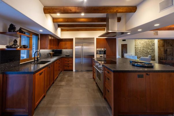 Interior, Kitchen, Recessed Lighting, Stainless Steel Appliances, Wooden Beams