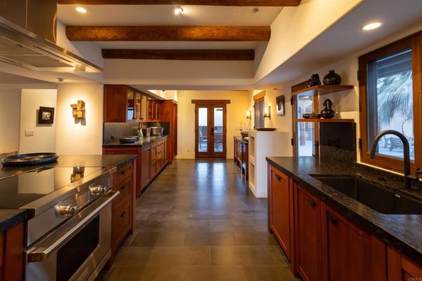 Interior, Kitchen, Recessed Lighting, Stainless Steel Appliances, Wooden Beams