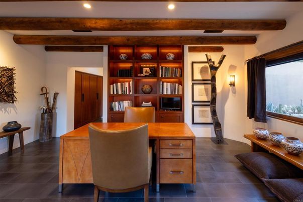Home Office, Interior, Recessed Lighting, Wooden Beams