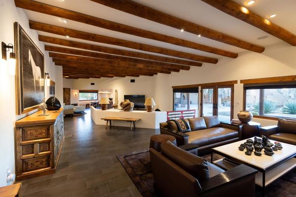 Interior, Living room, Recessed Lighting, Wooden Beams