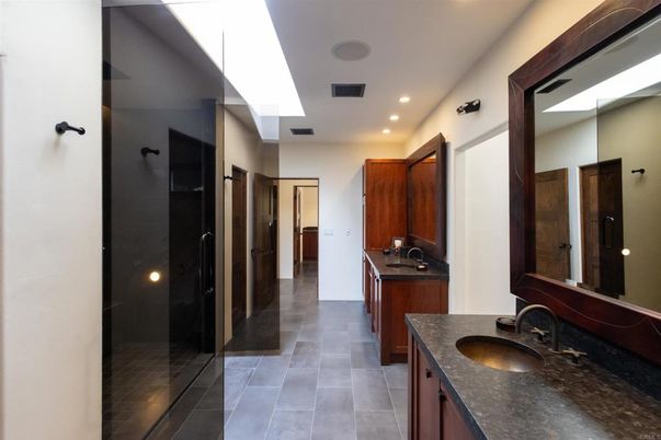 Bathroom, Dual Sink Vanities, Glass Shower, Interior, Recessed Lighting