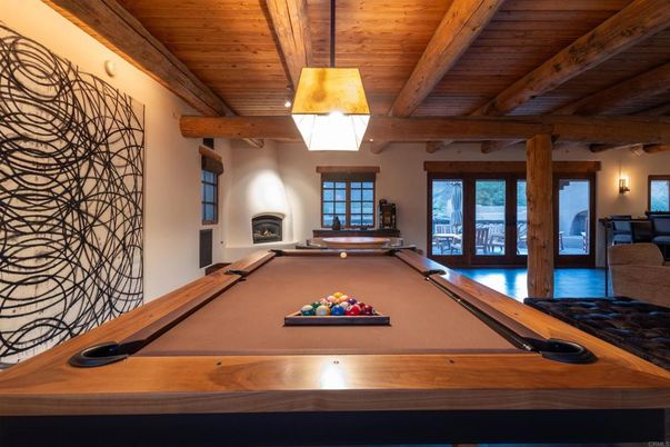Billiard Table, Fireplace, Game Room, Interior, Wooden Beams, Wooden Ceilings