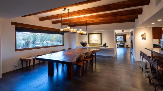 Dining room, Interior, Pendant Lights, Recessed Lighting, Wooden Beams