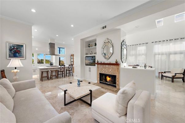 Dining room, Fireplace, Interior, Living room, Recessed Lighting