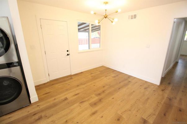 Empty room, Interior, Pendant Lights, Utility Closets, Washer, Wood Texture Flooring