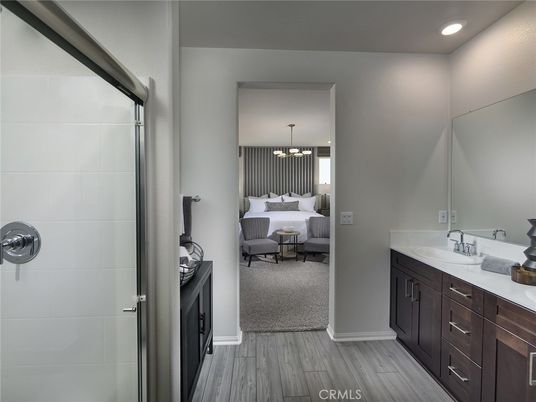 Bathroom, Bedroom, Chandelier, Interior, Recessed Lighting, Wood Texture Flooring