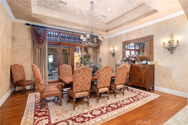 Chandelier, Dining room, Interior, Pendant Lights, Wood Texture Flooring