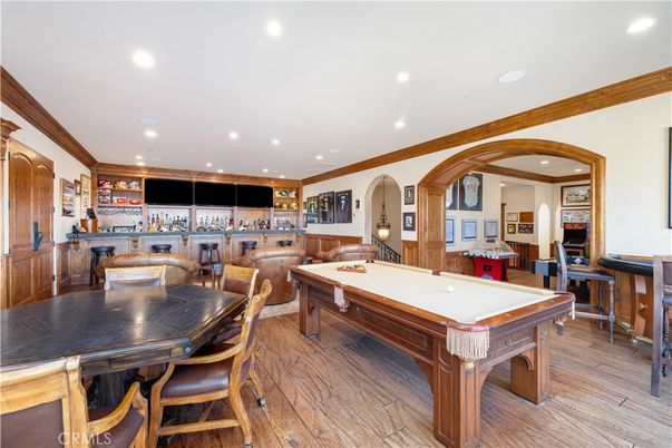 Billiard Table, Dining room, Game Room, Interior, Recessed Lighting, Wood Texture Flooring