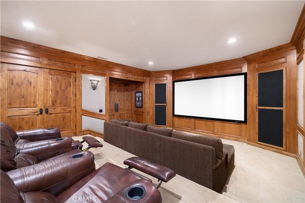 Interior, Projection Screen, Recessed Lighting, Theatre Room, Wooden Walls