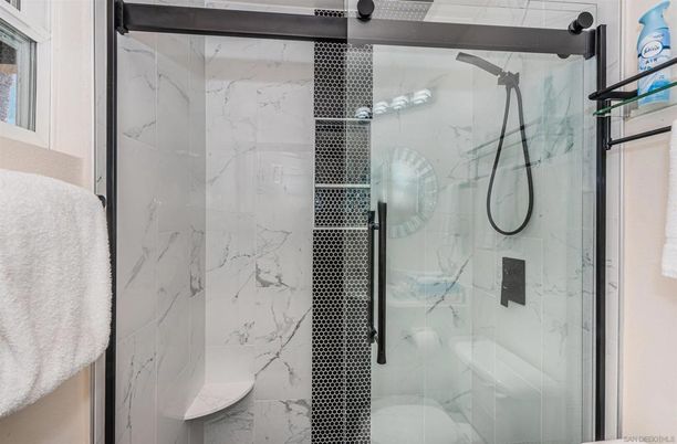Bathroom, Glass Shower, Interior, Marble Walls
