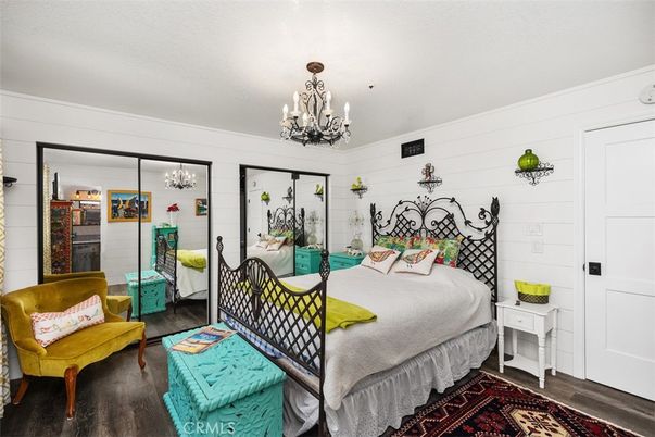 Bedroom, Chandelier, Interior, Wood Texture Flooring