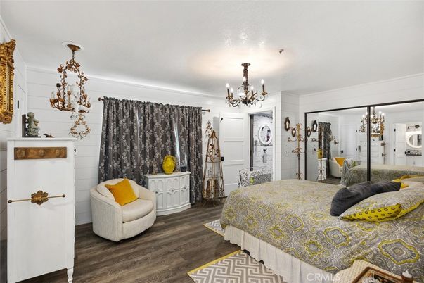 Bedroom, Chandelier, Interior, Wood Texture Flooring