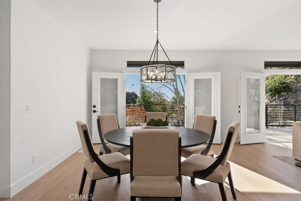 Dining room, Interior, Pendant Lights, Wood Texture Flooring