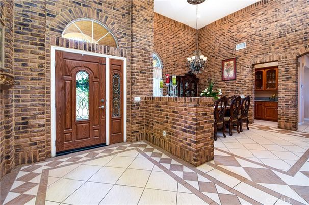 Chandelier, Dining room, Interior, Pendant Lights, Stone Walls