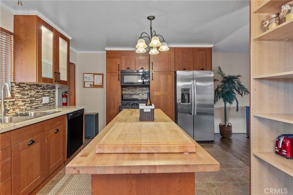Chandelier, Interior, Kitchen, Stainless Steel Appliances, Wood Texture Flooring