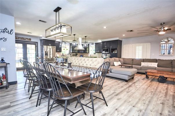 Dining room, Interior, Kitchen, Living room, Pendant Lights, Recessed Lighting, Wood Texture Flooring
