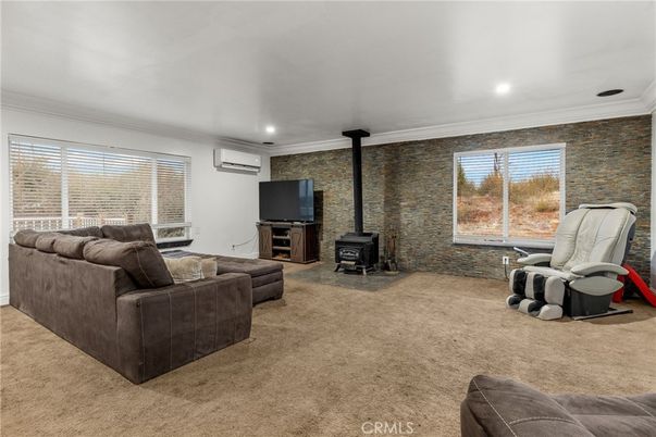 Fireplace, Interior, Living room, Recessed Lighting, Stone Walls