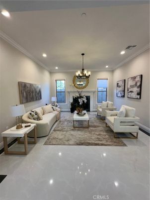 Chandelier, Fireplace, Interior, Living room, Recessed Lighting