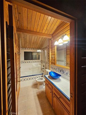 Bathroom, Glass Shower, Interior, Tile Countertops, Wooden Ceilings