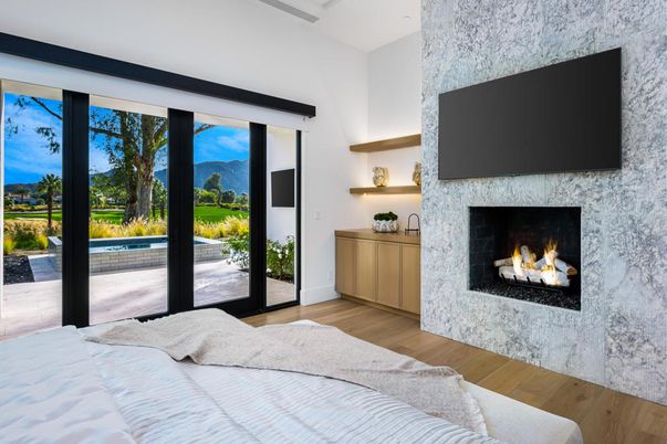 Bedroom, Fireplace, Interior, Wood Texture Flooring