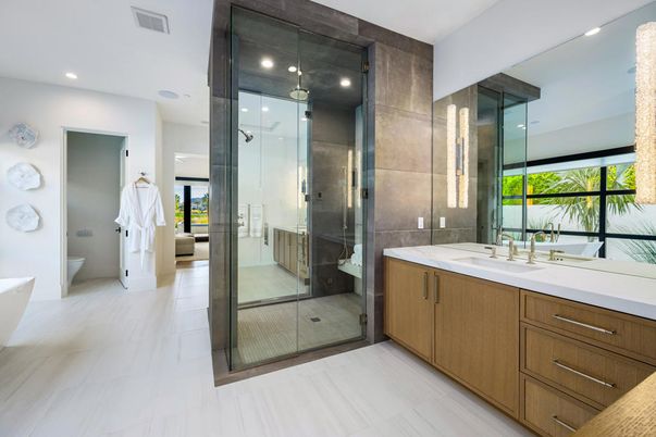 Bathroom, Dual Sink Vanities, Glass Shower, Interior, Recessed Lighting