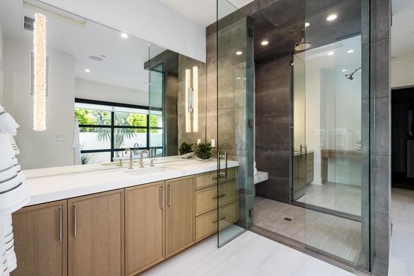 Bathroom, Dual Sink Vanities, Glass Shower, Interior, Recessed Lighting