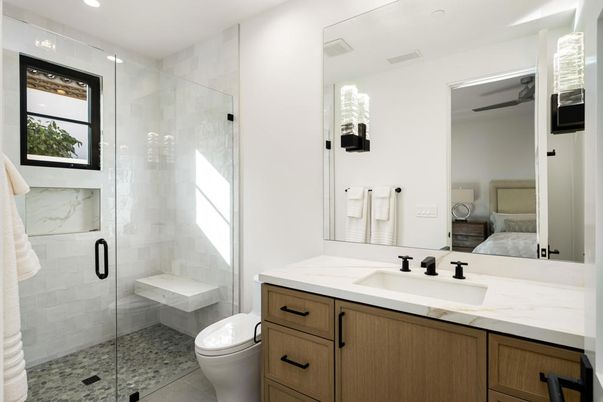Bathroom, Bedroom, Glass Shower, Interior, Marble Walls, Recessed Lighting