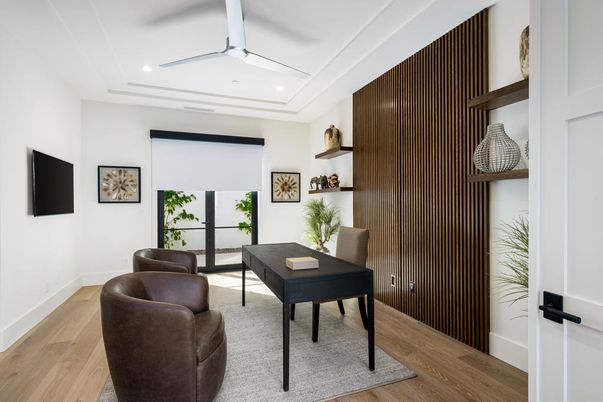 Home Office, Interior, Recessed Lighting, Wood Texture Flooring