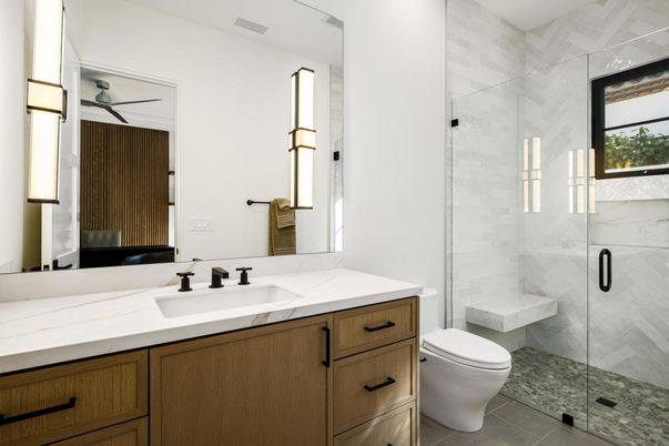 Bathroom, Glass Shower, Interior, Marble Walls