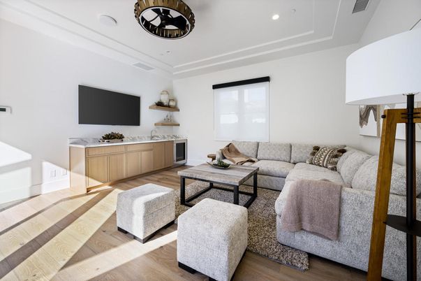 Interior, Living room, Recessed Lighting, Wood Texture Flooring