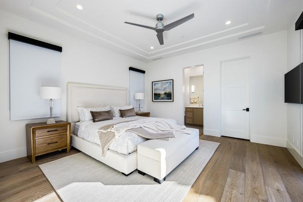 Bedroom, Interior, Recessed Lighting, Wood Texture Flooring