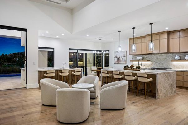 Interior, Kitchen, Pendant Lights, Recessed Lighting, Wood Texture Flooring