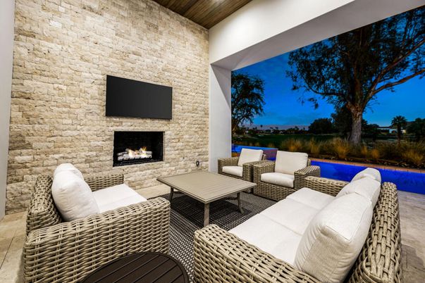 Exterior, Fireplace, Pool