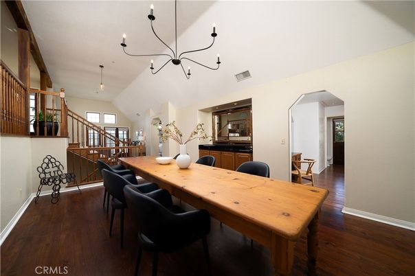 Chandelier, Dining room, Interior, Pendant Lights, Wood Texture Flooring