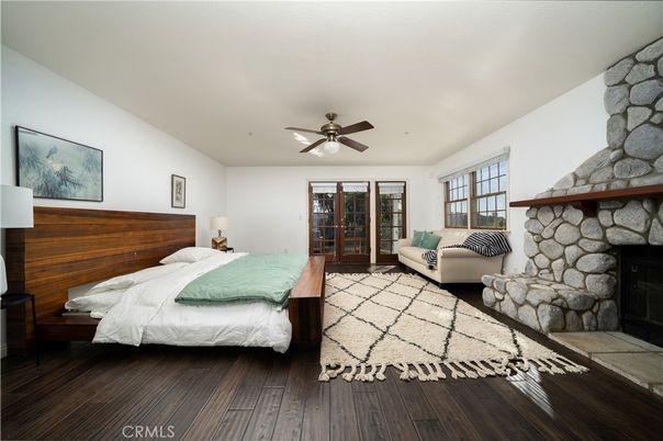 Bedroom, Fireplace, Interior, Stone Walls, Wood Texture Flooring
