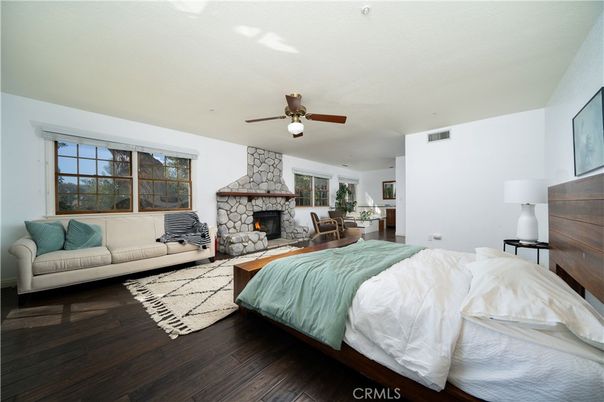 Bedroom, Fireplace, Interior, Wood Texture Flooring