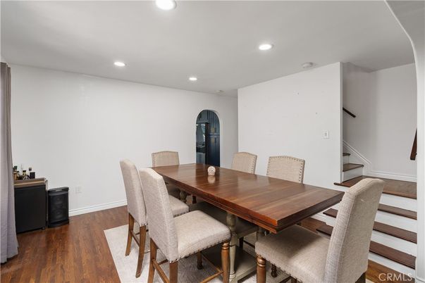 Dining room, Interior, Recessed Lighting, Wood Texture Flooring