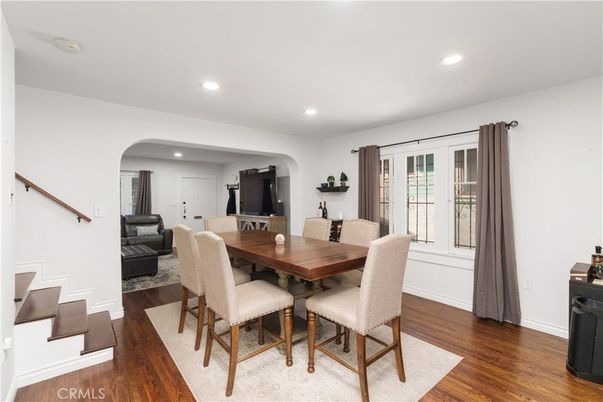 Dining room, Interior, Recessed Lighting, Wood Texture Flooring