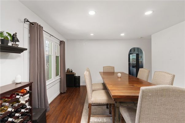 Dining room, Interior, Recessed Lighting, Wood Texture Flooring