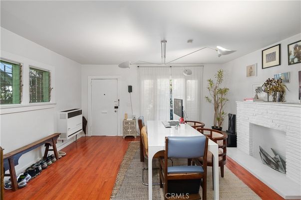 Dining room, Fireplace, Interior, Wood Texture Flooring