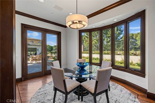 Dining room, Interior, Pendant Lights, Recessed Lighting, Wood Texture Flooring